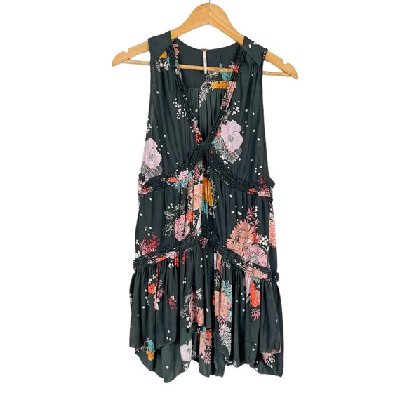 Free People Purple Haze Ruched Floral Tiered Top Tunic Size Small - Picture 2 of 9